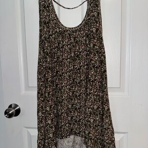 NATURAL LIFE Black Floral Sleeveless Swing Dress with Pink Accents